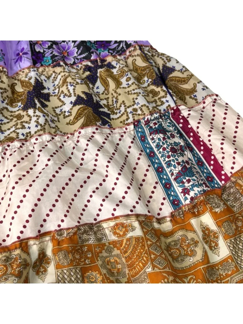 Boho Y2K Patchwork Tiered Maxi Dress Sz S Open Back Flowy Gipsy - Picture 7 of 16
